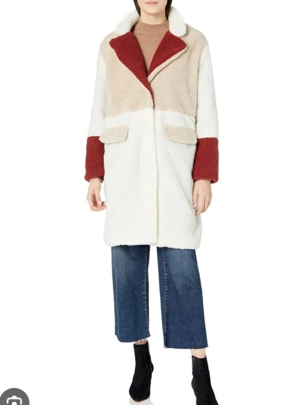 Steve Madden Sherpa Teddy Cream Colourblock Jacket Coat Size Small - Picture 2 of 6